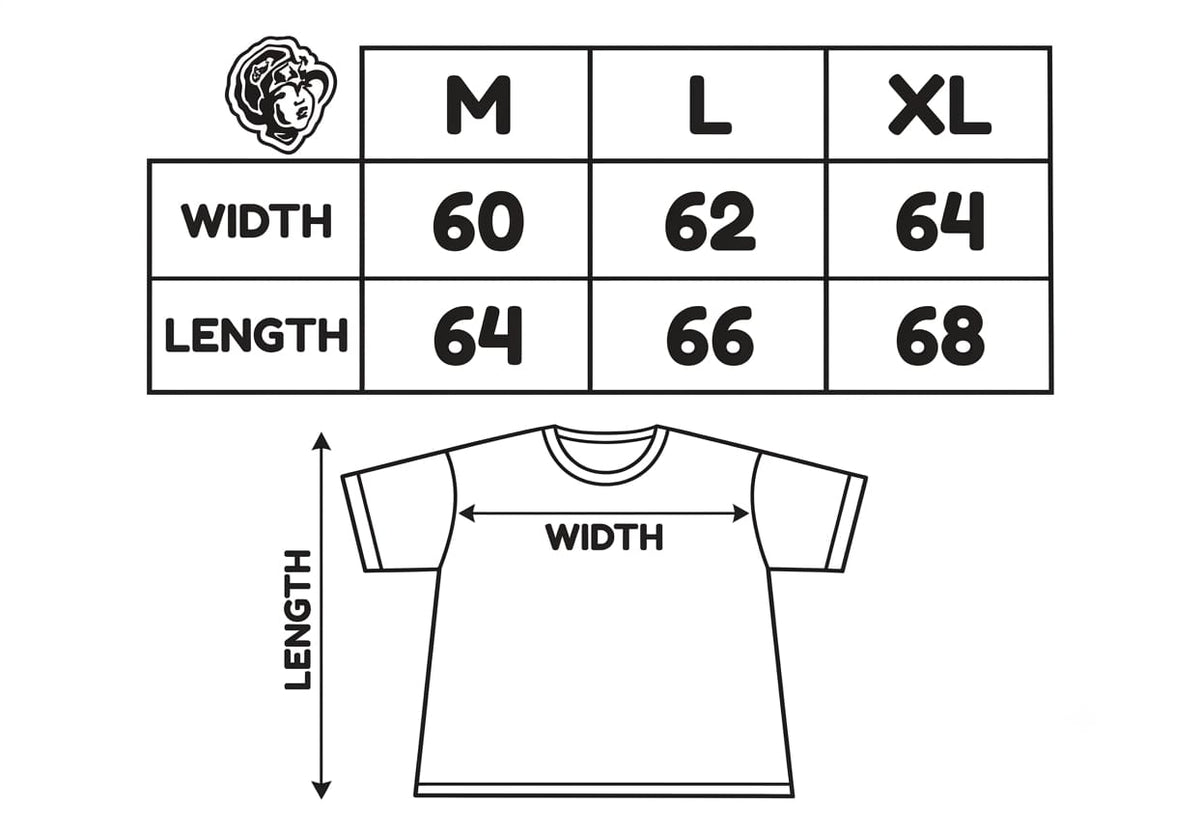 You are here T-Shirt — size guide
